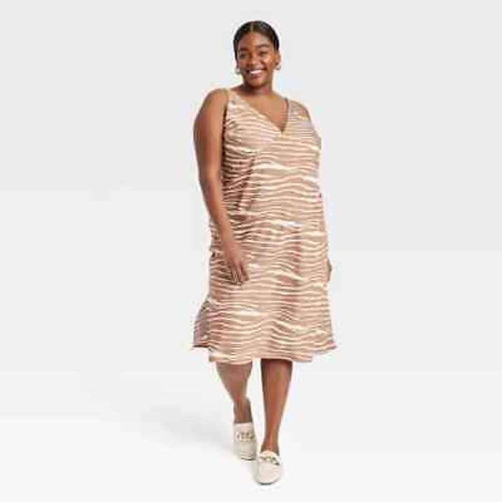 A New Day Women’s Brown Zebra Striped Slip Dress 90s Casual Evening Size XXL